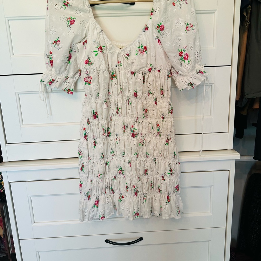 For Love And Lemons White and Pink Puff Sleeve Mini Sundress - Picture 3 of 3